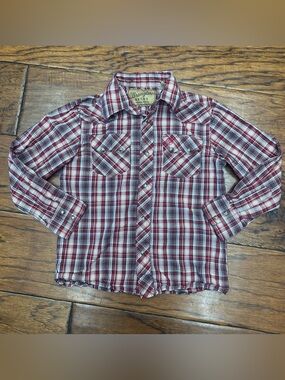 Wrangler Kids Retro Western Red and White Plaid Button-Down Shirt